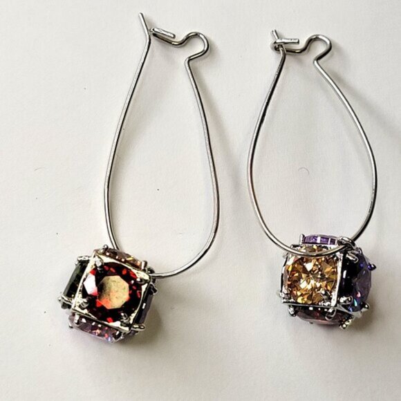Multicolored Crystal Cube Earrings Drop Dangle Earrings - Picture 6 of 7